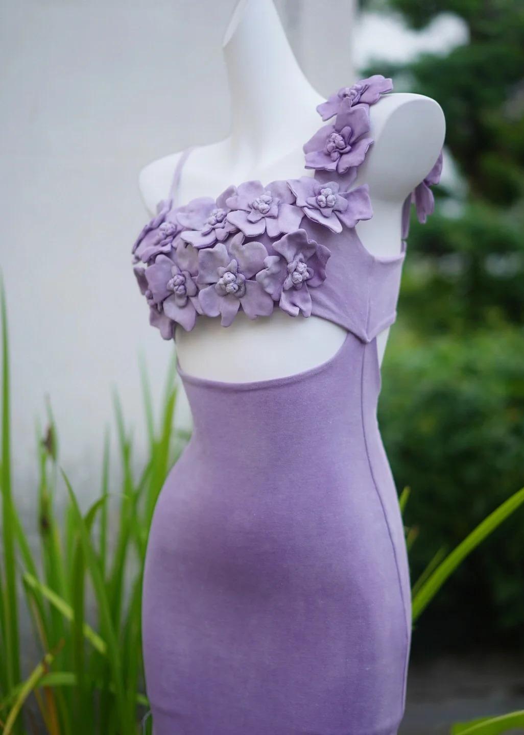 Fairytale Lilac Square Neck Applique Bodycon Short Prom Dresses Party Dress with Slits ED02449