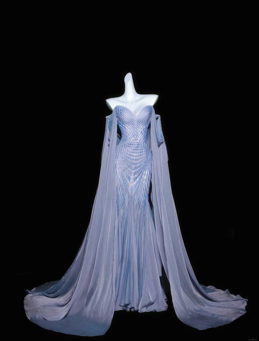 Elegant Gray Purple Sweetheart Mermaid Satin Mask Prom Dresses Formal Evening Gowns ED02456