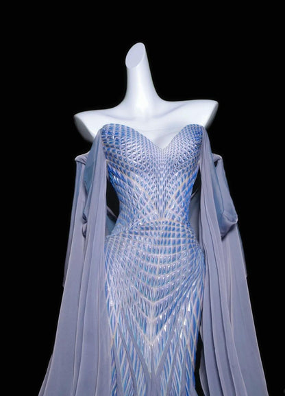 Elegant Gray Purple Sweetheart Mermaid Satin Mask Prom Dresses Formal Evening Gowns ED02456