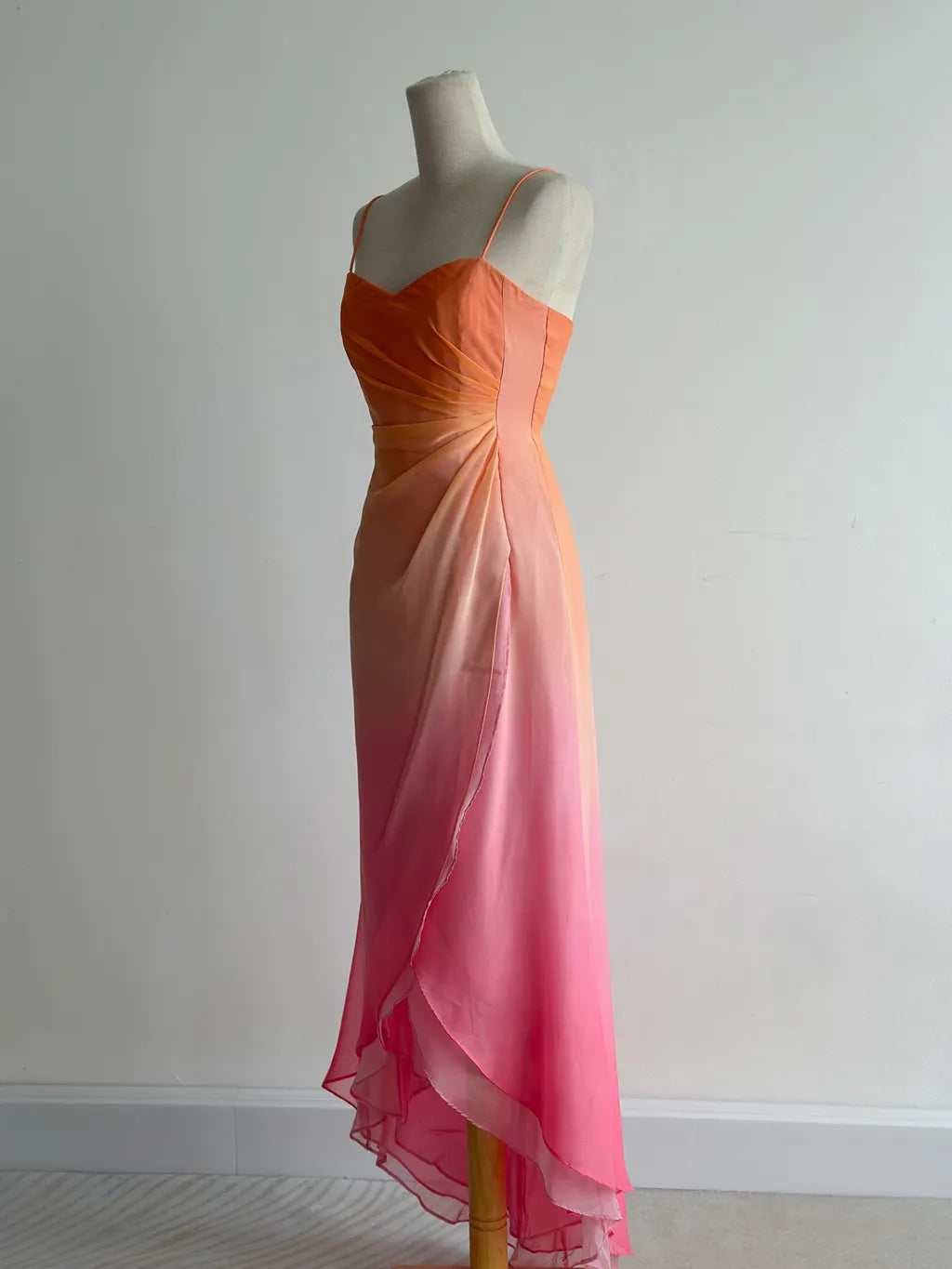 Fairytale Gradient Orange Pink Spaghetti Straps A-Line Chiffon Prom Dresses Y2K Evening Gowns ED02463