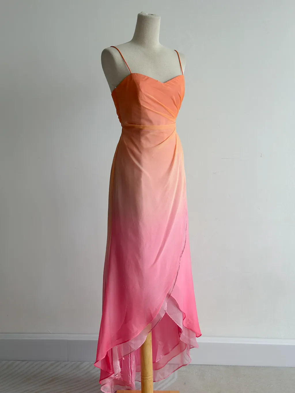 Fairytale Gradient Orange Pink Spaghetti Straps A-Line Chiffon Prom Dresses Y2K Evening Gowns ED02463