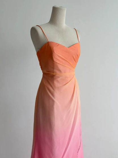 Fairytale Gradient Orange Pink Spaghetti Straps A-Line Chiffon Prom Dresses Y2K Evening Gowns ED02463
