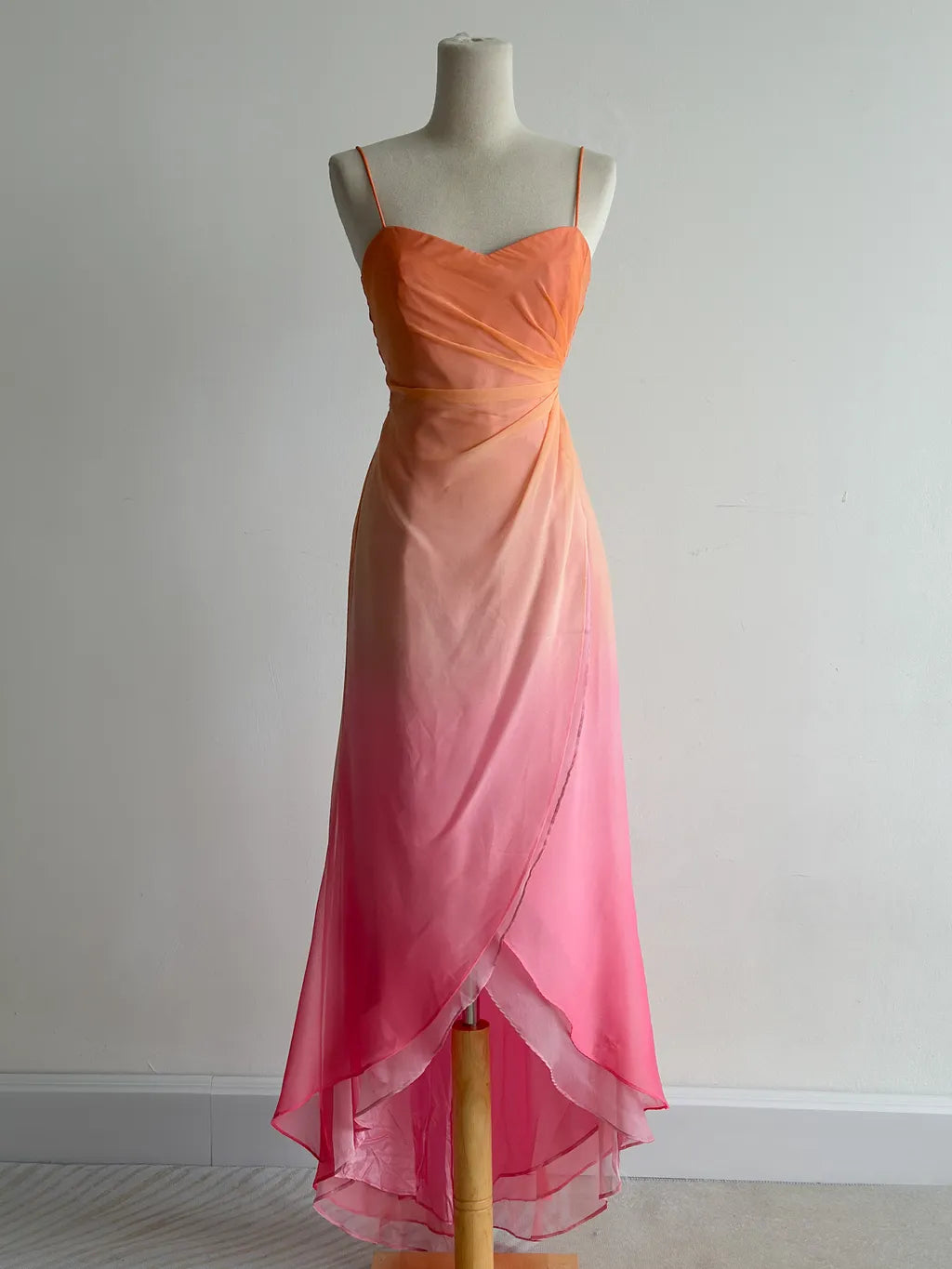 Fairytale Gradient Orange Pink Spaghetti Straps A-Line Chiffon Prom Dresses Y2K Evening Gowns ED02463