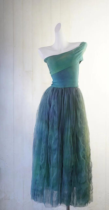Fairytale Forest Green One Shoulder A-Line Chiffon Party Dress ED02465