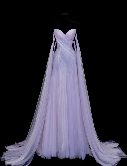 Elegant Purple Strapless A-Line Tulle Long Prom Dresses Formal Evening Gowns ED02470