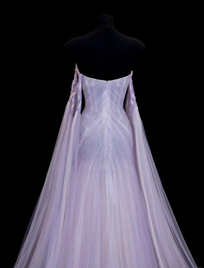 Elegant Purple Strapless A-Line Tulle Long Prom Dresses Formal Evening Gowns ED02470