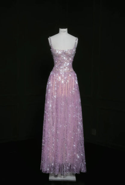Gorgeous Purple Square Neck A-Line Sequin Prom Dresses Sweet Birthday Party Dress ED02477
