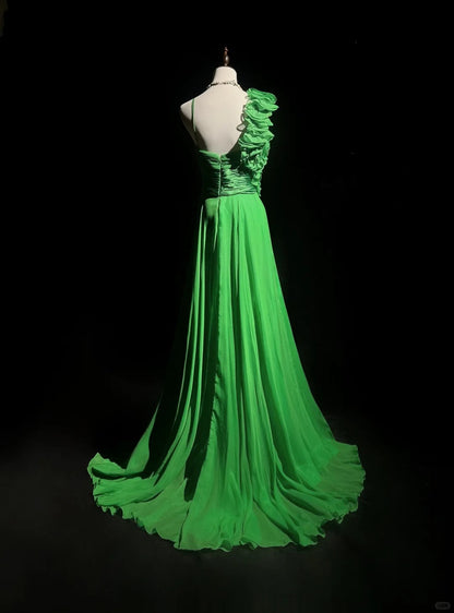 Gorgeous Bud Green A-Line Chiffon Long Prom Dresses Vintage Formal Evening Gowns ED02482