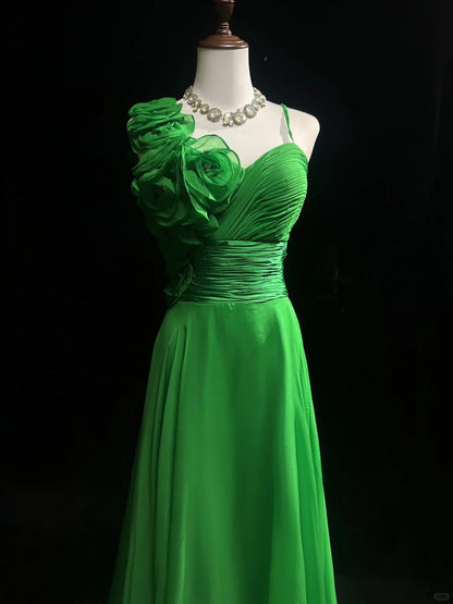 Gorgeous Bud Green A-Line Chiffon Long Prom Dresses Vintage Formal Evening Gowns ED02482