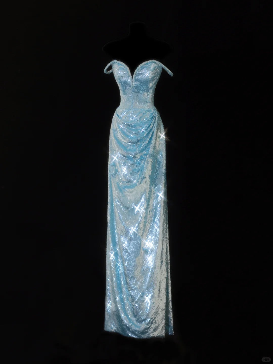 Glam Tiffany Blue Off Shoulder Sheath Sequin Long Prom Dresses Formal Evening Gowns ED02484