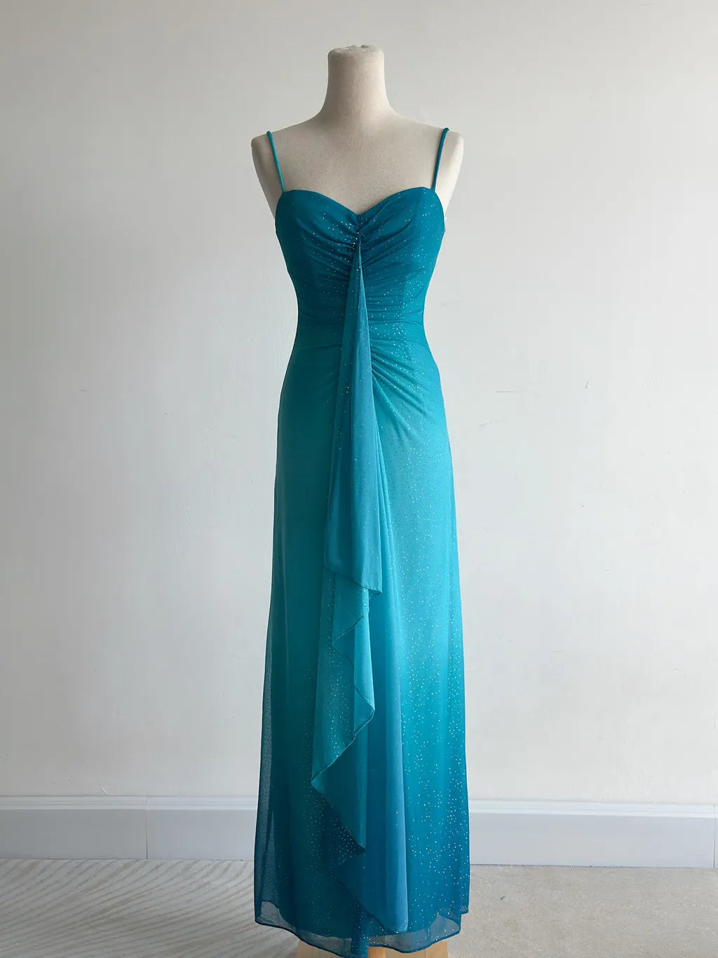 Glitter Gradient Blue Spaghetti Straps Sheath Chiffon Prom Dresses Evening Dress Gowns ED02492