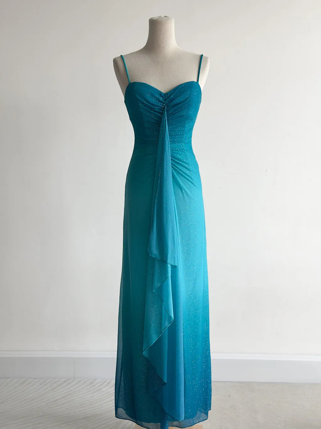 Glitter Gradient Blue Spaghetti Straps Sheath Chiffon Prom Dresses Evening Dress Gowns ED02492