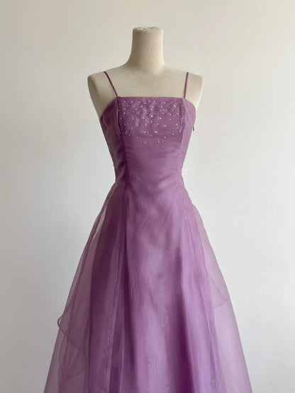 Elegant Purple Spaghetti Straps A-Line Tulle Long Prom Dresses Gothic Formal Evening Gowns ED02493