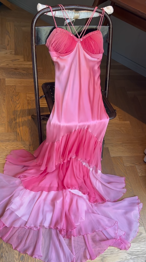 Elegant Pink Straps Mermaid Satin Long Prom Dresses Formal Evening Gowns ED02499