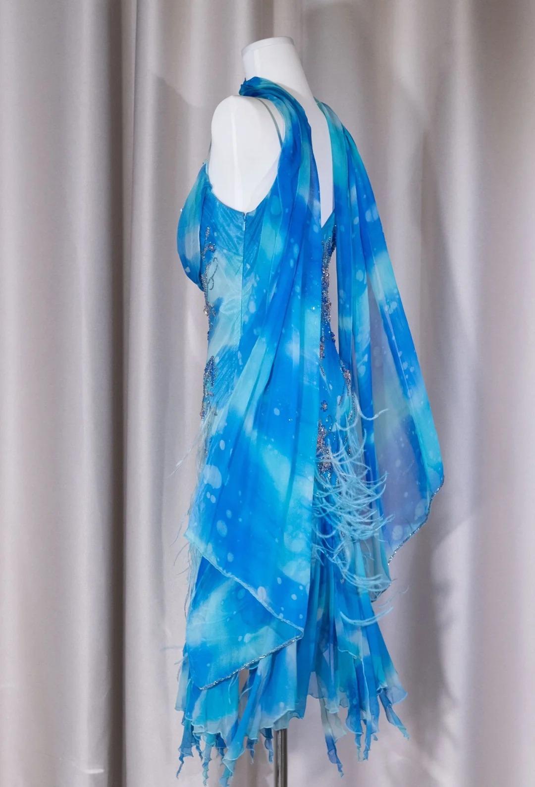 Stunning Blue Spaghetti Straps Sheath Chiffon Beaded Short Prom Dresses ED02502