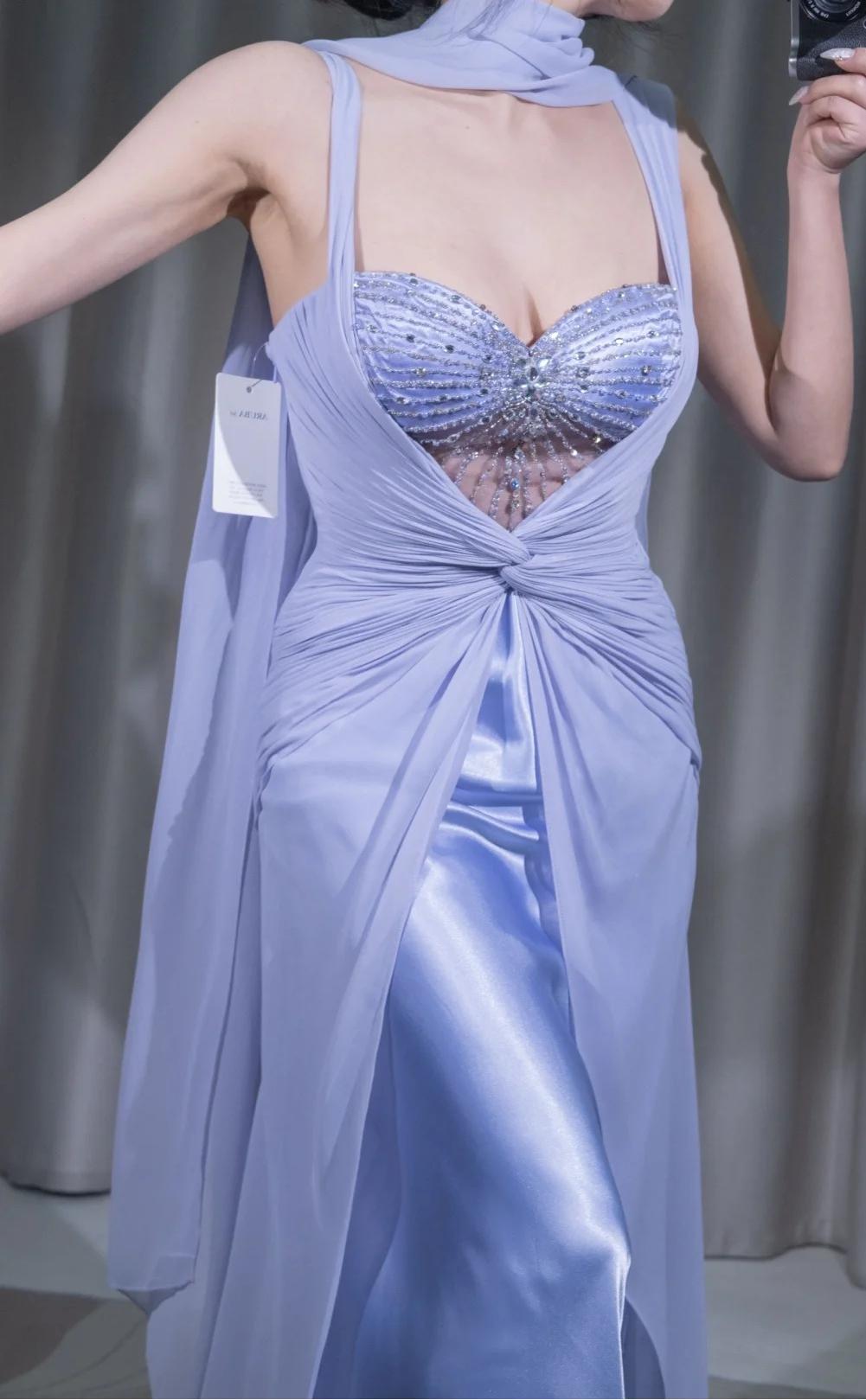 Glam Purple  Sweetheart Neck Sheath Satin Chiffon Long Prom Dresses Formal Evening Gowns ED02504