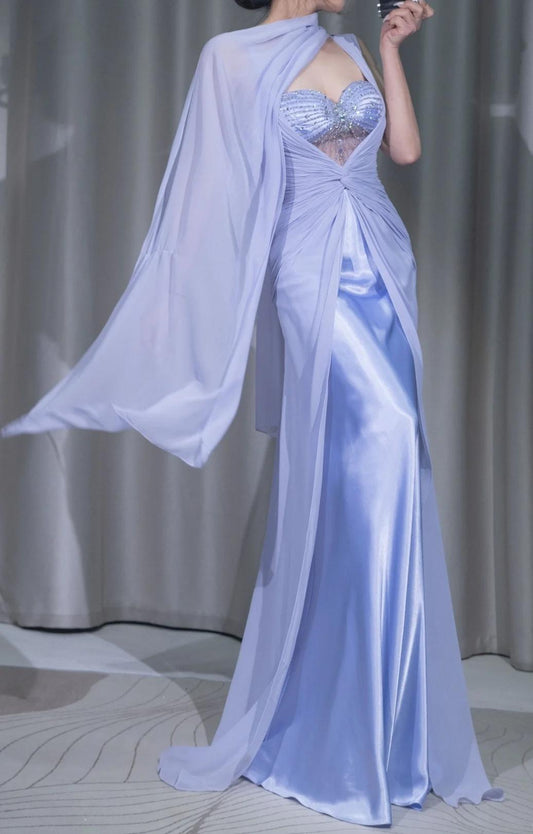 Glam Purple  Sweetheart Neck Sheath Satin Chiffon Long Prom Dresses Formal Evening Gowns ED02504