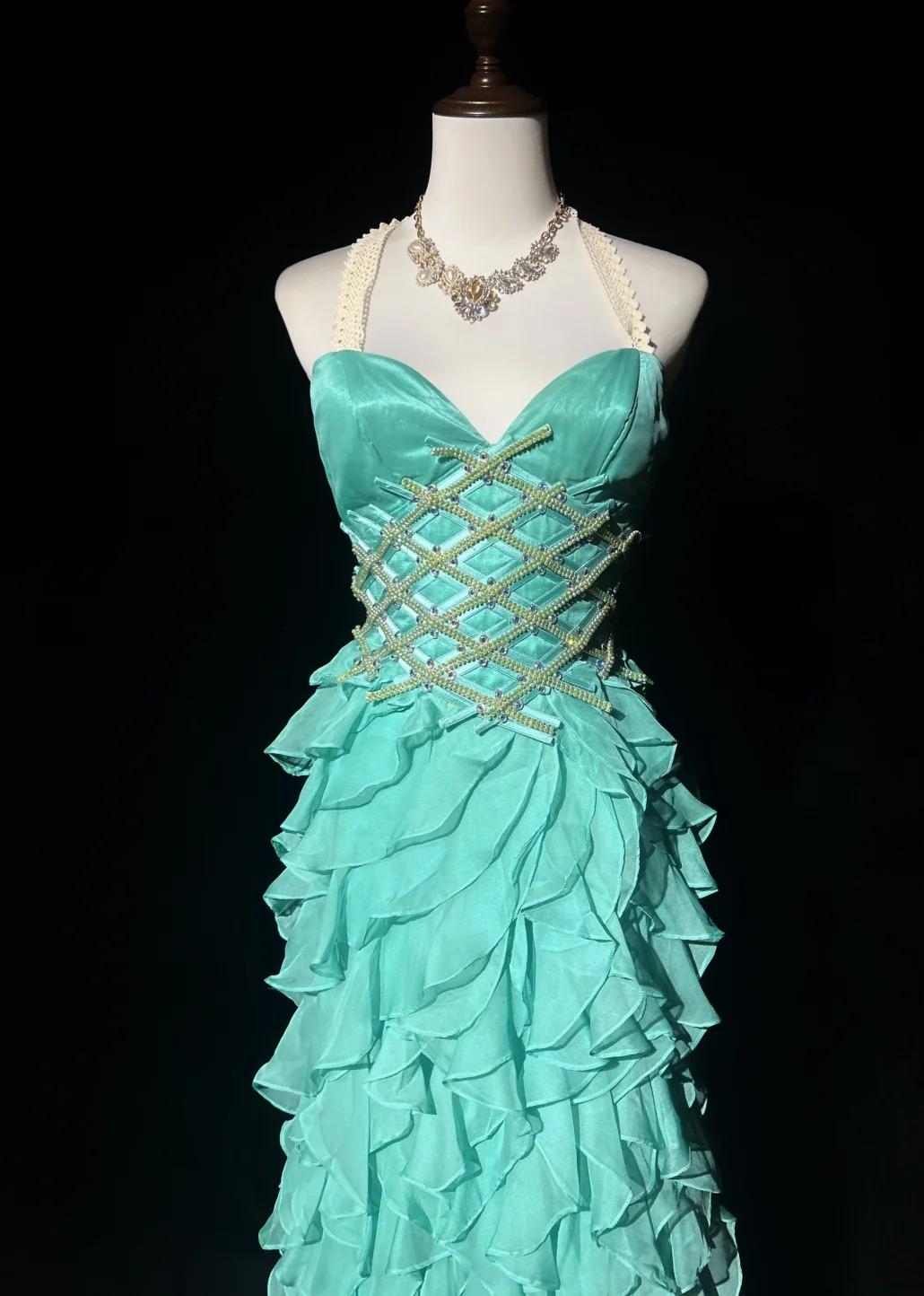 Sweet Mint Green Sweetheart Mermaid Chiffon Long Prom Dresses Backless Formal Evening Gowns ED02505