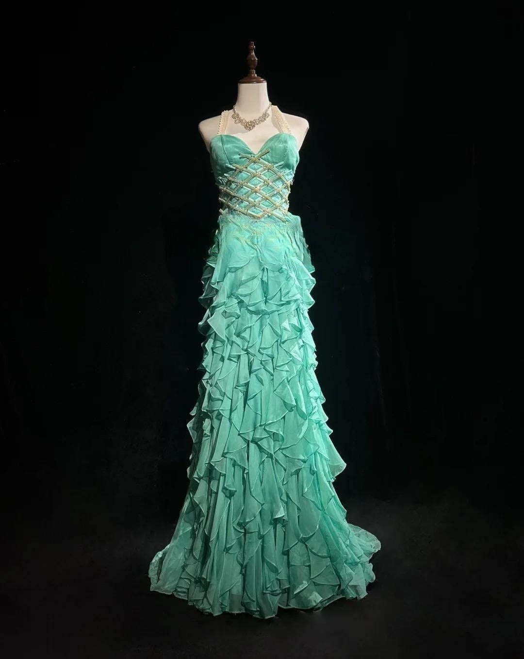 Sweet Mint Green Sweetheart Mermaid Chiffon Long Prom Dresses Backless Formal Evening Gowns ED02505