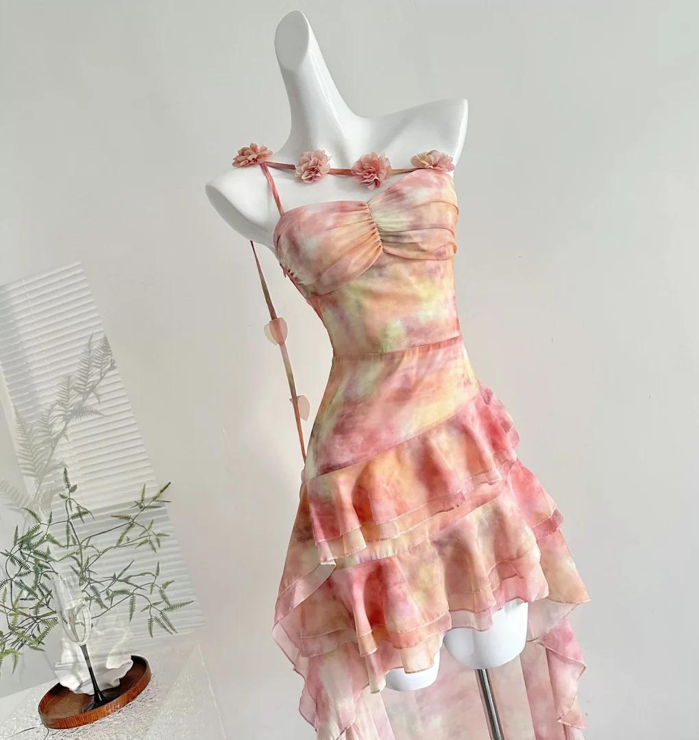 Sweet Pink One Shoulder Chiffon Hi-Lo Party Dress ED02507