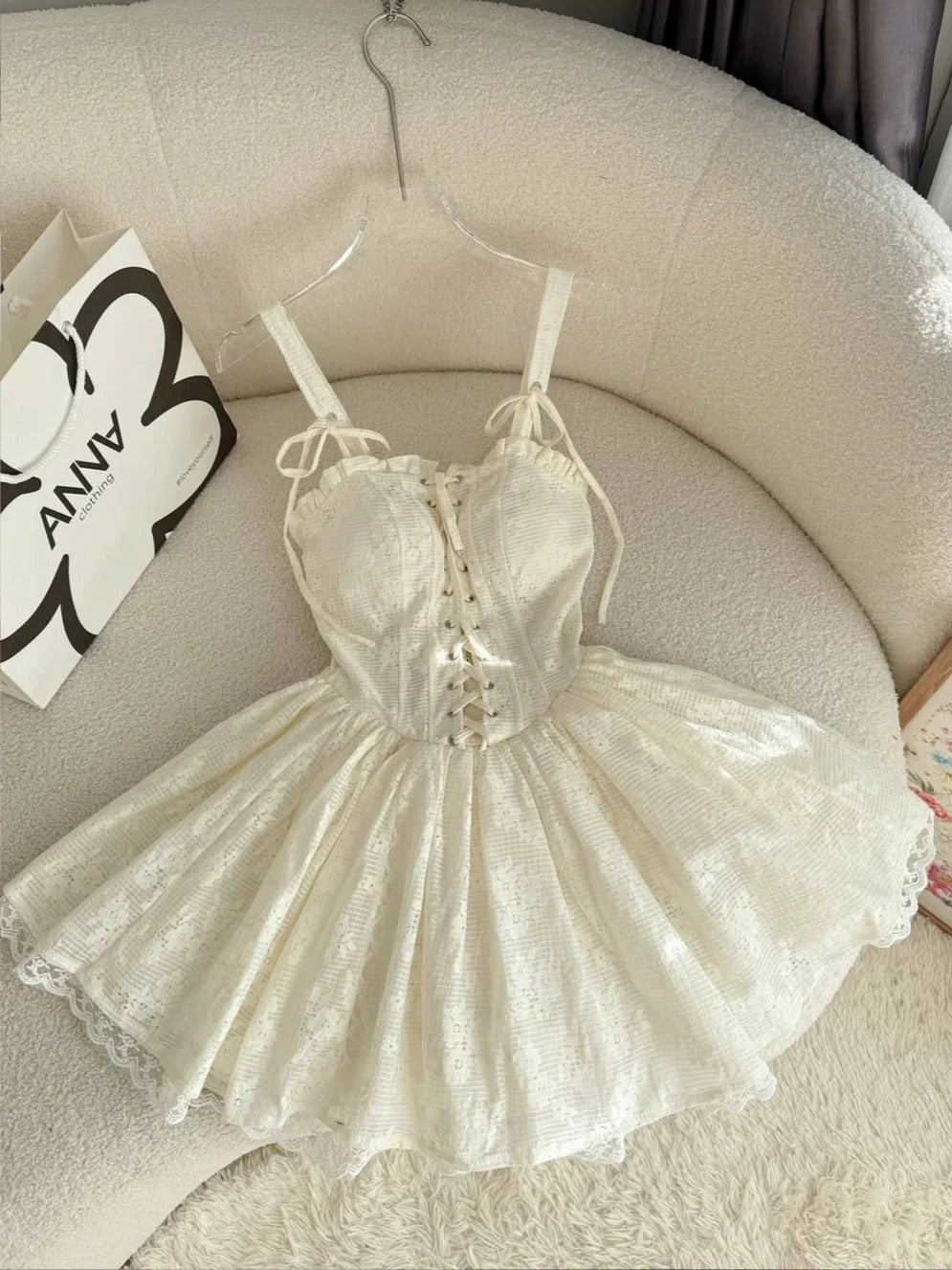 Simple Off-white Spaghetti Straps A-Line Lace Short Prom Dresses Homecoming Dresses ED02508