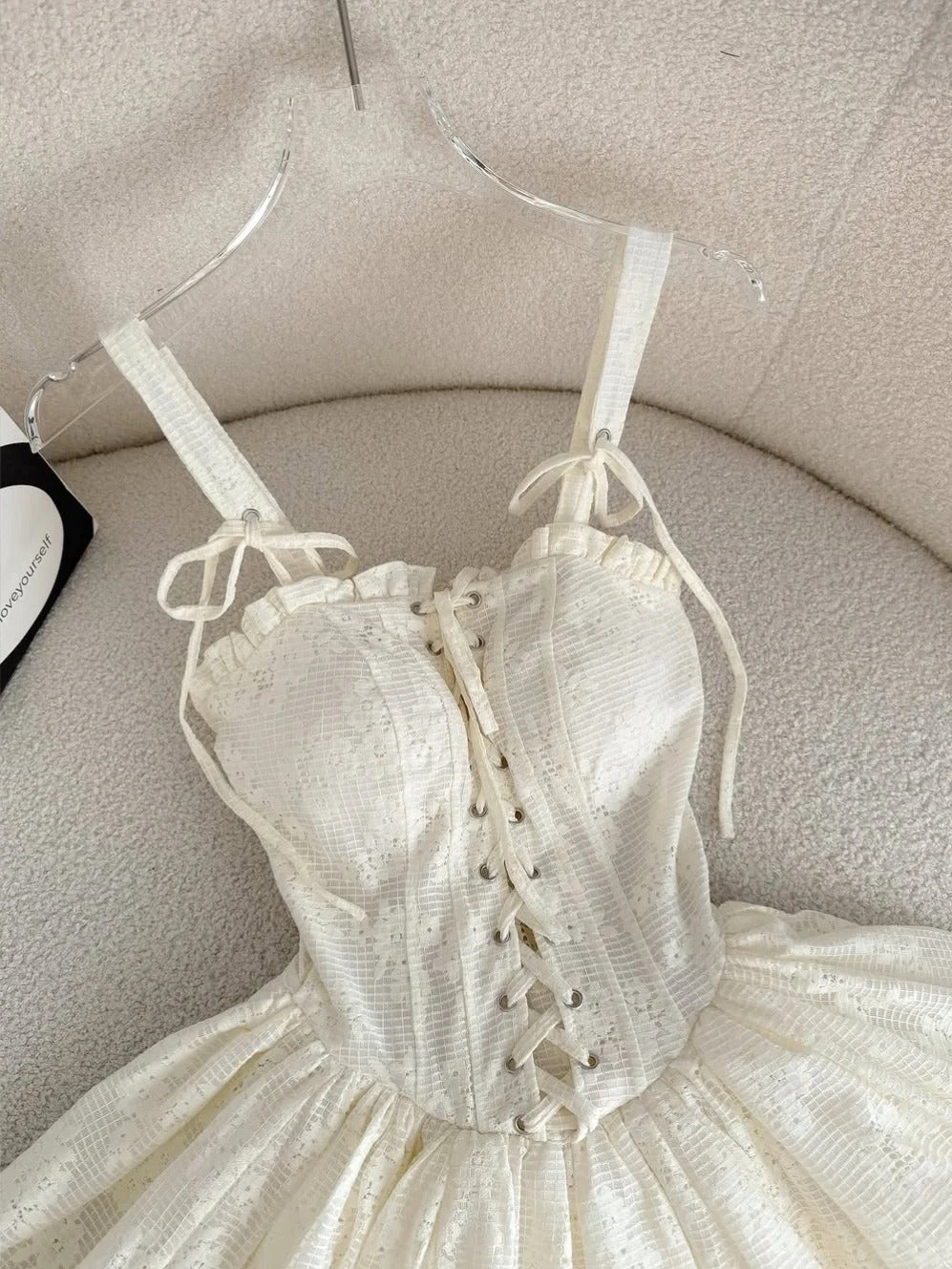 Simple Off-white Spaghetti Straps A-Line Lace Short Prom Dresses Homecoming Dresses ED02508