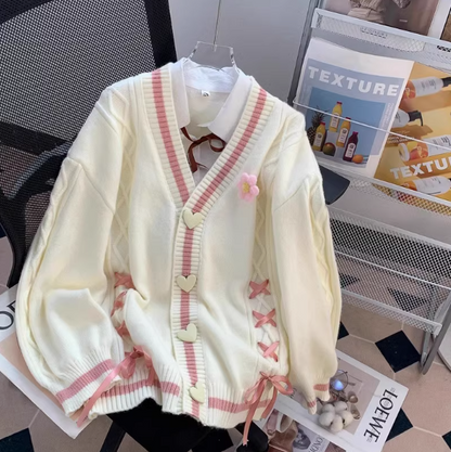 Preppy Style 3D Flower Bow Cardigan Sweater ED0250