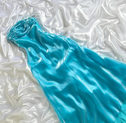 Stunning Blue Satin Strapless A-Line Prom Dresses Birthday Evening Dresses ED02511