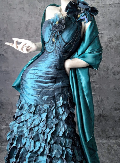 Gorgeous Teal One Shoulder Mermaid Taffeta Long Prom Dresses Formal Evening Dresses ED02513