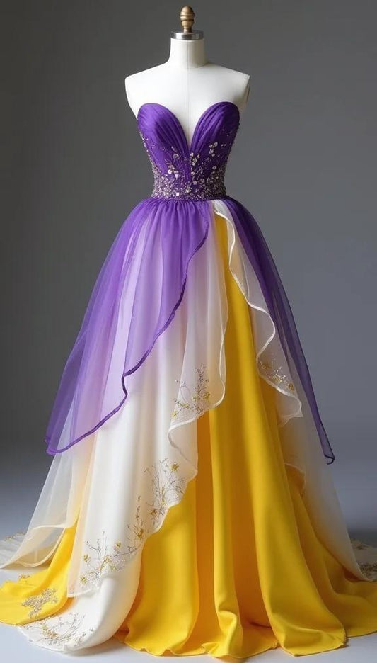 Gorgeous Purple Sweetheart A-Line Satin Chiffon Prom Dresses Birthday Evening GownsED02516