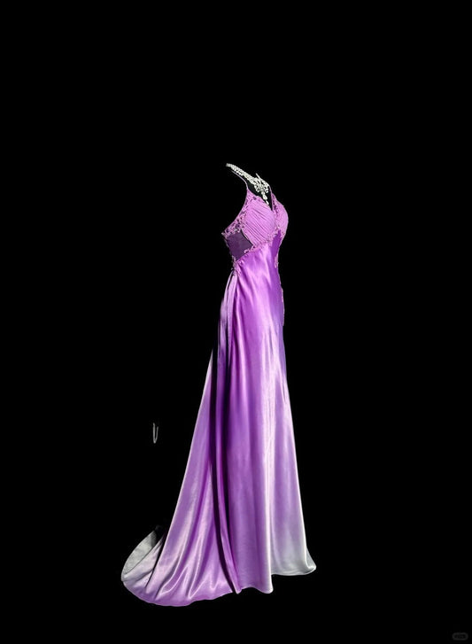 Elegant Purple V-neck Mermaid Satin Backless Prom Dresses Formal Evening Gowns ED02519