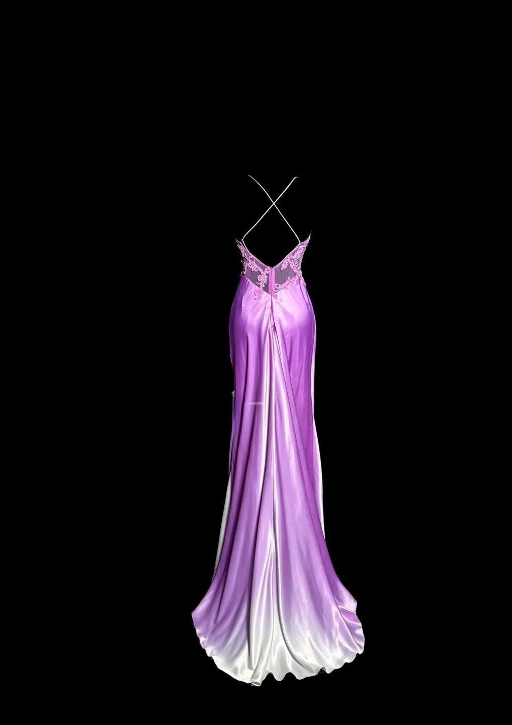 Elegant Purple V-neck Mermaid Satin Backless Prom Dresses Formal Evening Gowns ED02519