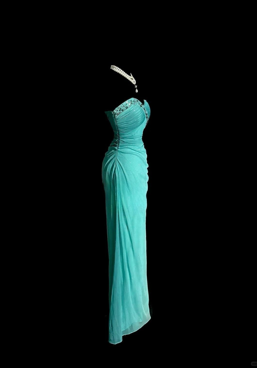 Tiffany Blue Glitter Chiffon Sweetheart Sheath Prom Dresses Formal Evening Gowns with Ruffles ED02520