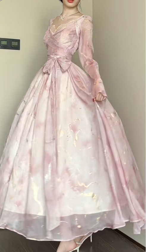 Elegant Pink V-neck A-Line Chiffon Party Dresses ED02526