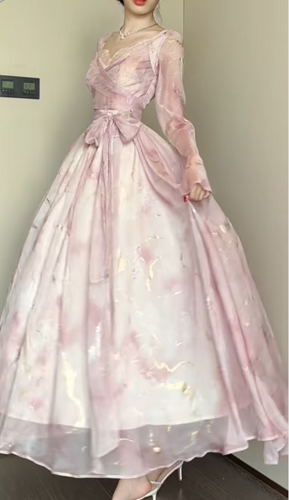 Elegant Pink V-neck A-Line Chiffon Party Dresses ED02526