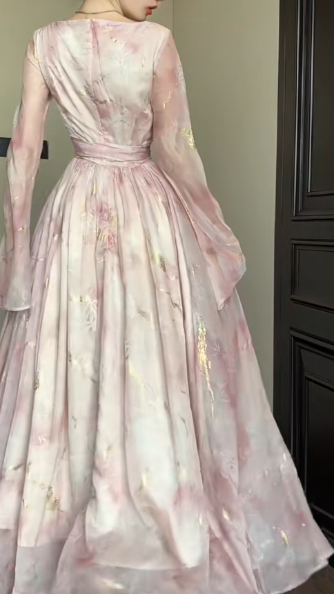 Elegant Pink V-neck A-Line Chiffon Party Dresses ED02526