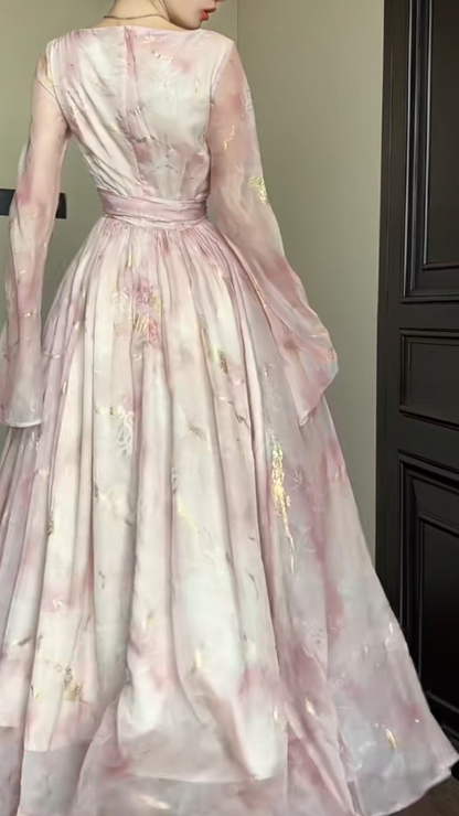 Elegant Pink V-neck A-Line Chiffon Party Dresses ED02526