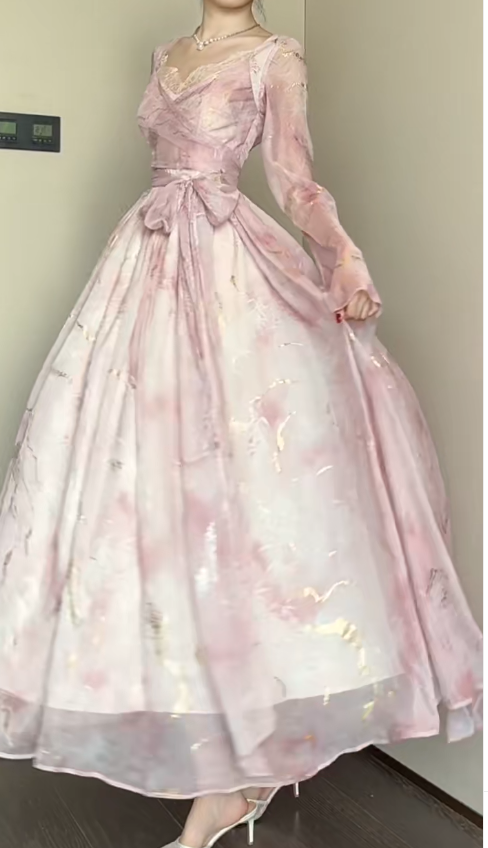 Elegant Pink V-neck A-Line Chiffon Party Dresses ED02526