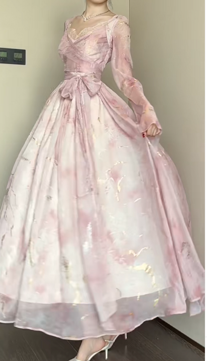 Elegant Pink V-neck A-Line Chiffon Party Dresses ED02526