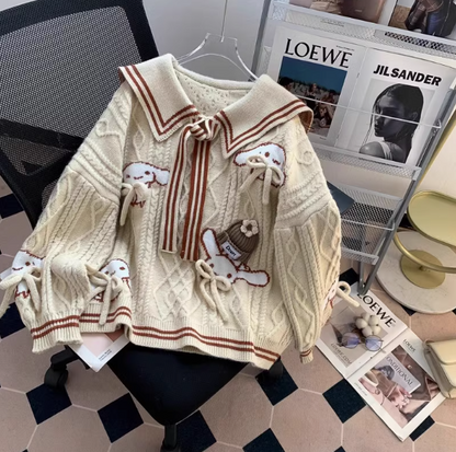 Navy collar preppy bow sweater ED0252