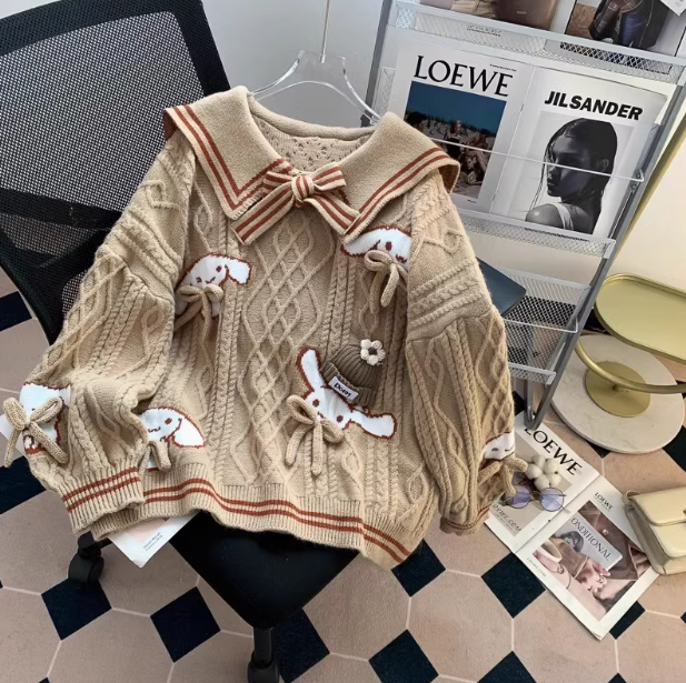 Navy collar preppy bow sweater ED0252