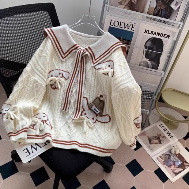 Navy collar preppy bow sweater ED0252