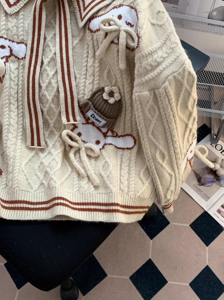 Navy collar preppy bow sweater ED0252