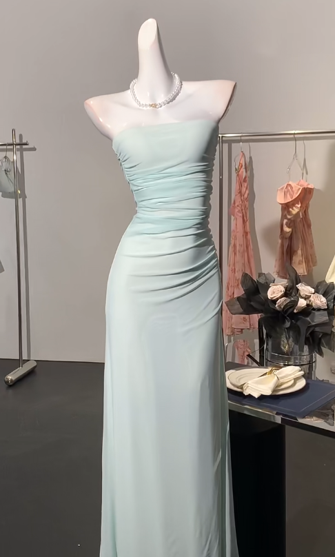 Elegant Light Green Strapless Bodycon Chiffon Prom Dresses Simple Formal Evening Gowns ED02535
