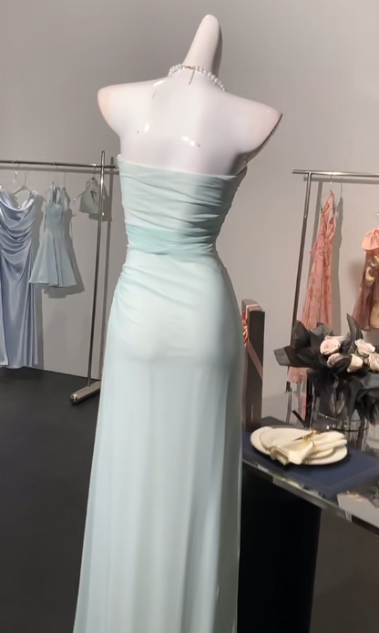 Elegant Light Green Strapless Bodycon Chiffon Prom Dresses Simple Formal Evening Gowns ED02535