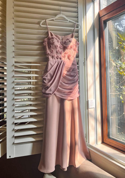 Gorgeous Spaghetti Straps Pink Satin Mermaid Appliques Prom Dresses Simple Evening Gowns ED02536