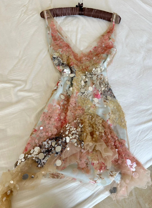 Stunning V-neck Bodycon Party Dress Sequin Chiffon Short Evening Gowns  ED02540