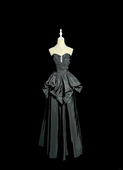 Glam Black Sweetheart Neck A-Line Taffeta Long Prom Dresses Elegant Formal Evening Gowns ED02550