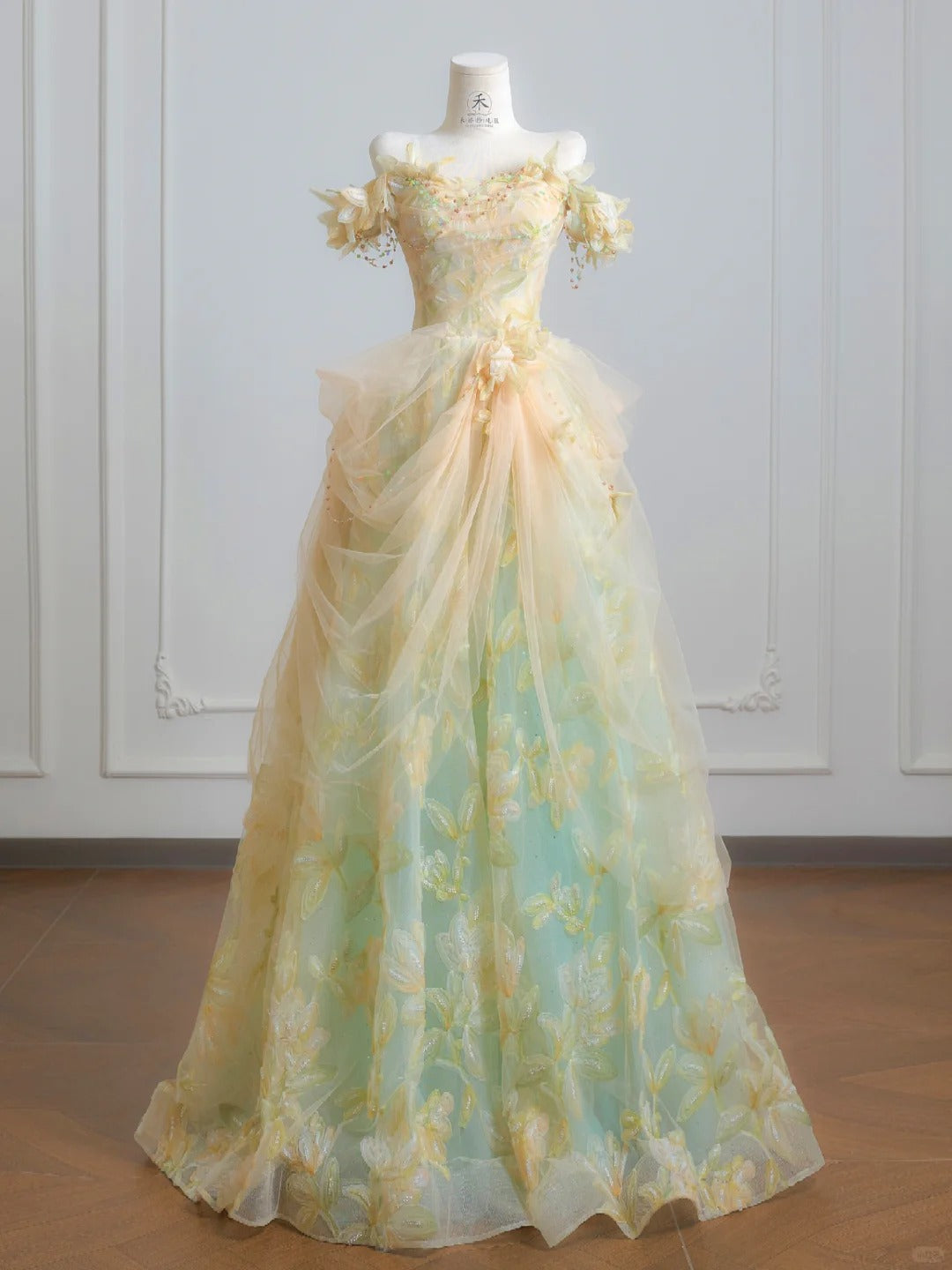 Fairytale Off-the-shoulder A-Line Tulle Applique Long Prom Dresses Sweet Birthday Evening Gowns ED02555