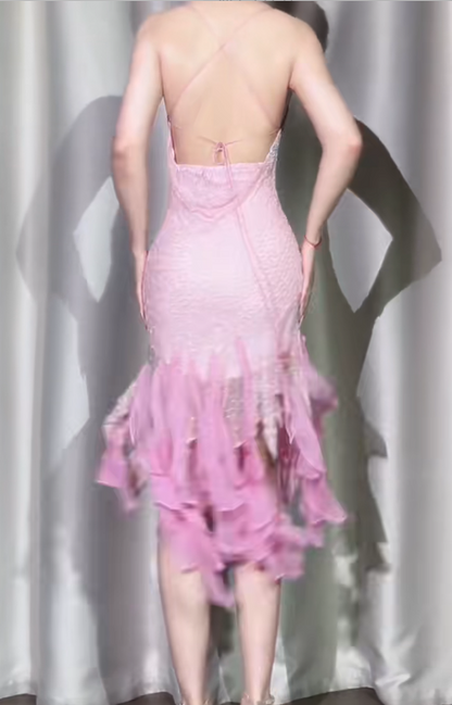 Sweet Pink Spaghetti Straps Sheath Chiffon Beaded Short Prom Dresses Vintage Evening Gowns ED02566